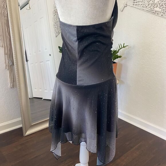 GRACE Silver Black Sequin Glitter Witchy Vampy Asymmetric Gothic Dress L - Picture 6 of 8